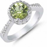 1.50 Carat Peridot and Diamond Ring, 14K White Gold