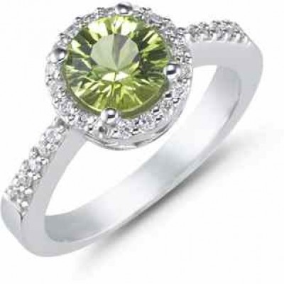 1.50 Carat Peridot and Diamond Ring, 14K White Gold - - SK-PD-1 1.50 Carat Peridot and Diamond Ring, 14K White Gold - - SK-PD-1