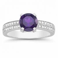 1.55 Carat Amethyst and Diamond Ring in 14K White Gold