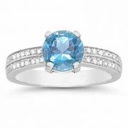1.55 Carat Blue Topaz and Diamond Ring
