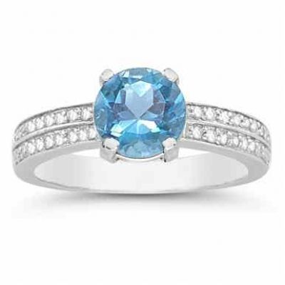 1.55 Carat Blue Topaz and Diamond Ring -  - SHR-E68-R24028BT