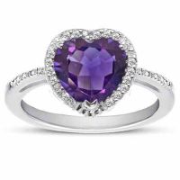 1.70 Carat Heart-Shaped Amethyst and Diamond Halo Ring Sterling Silver