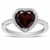 1.70 Carat Heart-Shaped Garnet and Diamond Halo Ring Sterling Silver
