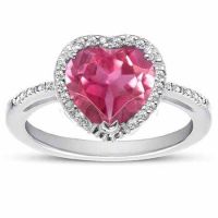 1.70 Carat Heart-Shaped Pink Topaz/Diamond Halo Ring Sterling Silver