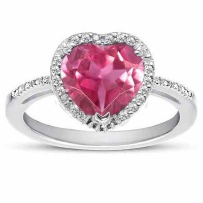1.70 Carat Heart-Shaped Pink Topaz/Diamond Halo Ring Sterling Silver -  - MK-RB3061APKTD