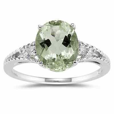 1.75 Carat Oval Cut Green Amethyst/Diamond Ring in 14K White Gold -  - SPR8195GA