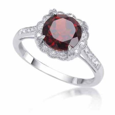 1.79 Carat Garnet and Antique-Style Diamond Halo Ring Sterling Silver -  - MK-RB3293AGRD