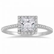 1 Carat Alluring Princess-Cut Diamond Halo Engagement Ring White Gold