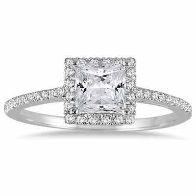 1 Carat Alluring Princess-Cut Diamond Halo Engagement Ring White Gold -  - RGF51349