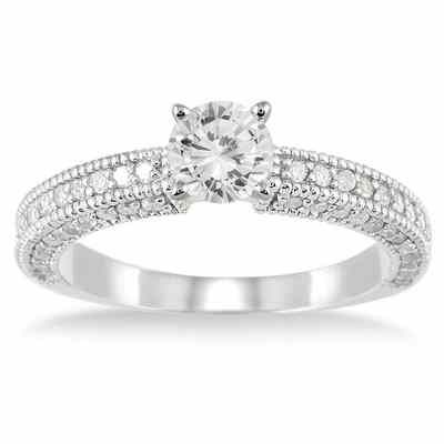 1 Carat Antique-Style Diamond Engagement Ring, 14K White Gold -  - RGF50643