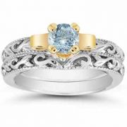 1 Carat Art Deco Aquamarine Bridal Ring Set