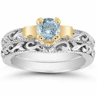 1/2 Carat Art Deco Aquamarine Bridal Ring Set -  - EGR1434AQSET