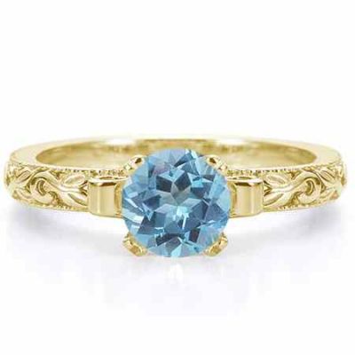 1 Carat Art Deco Blue Topaz Engagement Ring, 14K Yellow Gold -  - EGR3900BTY