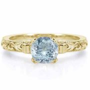 1 Carat Art Deco Light Blue Aquamarine Engagement Ring, Yellow Gold