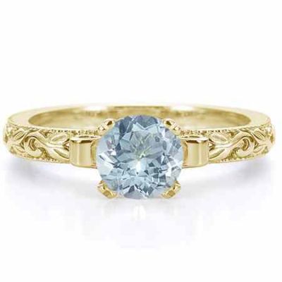 1 Carat Art Deco Light Blue Aquamarine Engagement Ring, Yellow Gold -  - EGR3900AQY