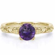 1 Carat Art Deco Purple Amethyst Engagement Ring, 14K Yellow Gold
