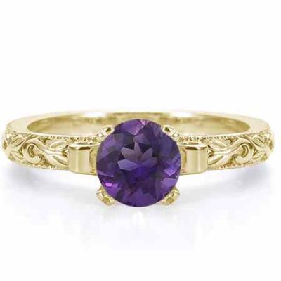 1 Carat Art Deco Purple Amethyst Engagement Ring, 14K Yellow Gold -  - EGR3900AMY