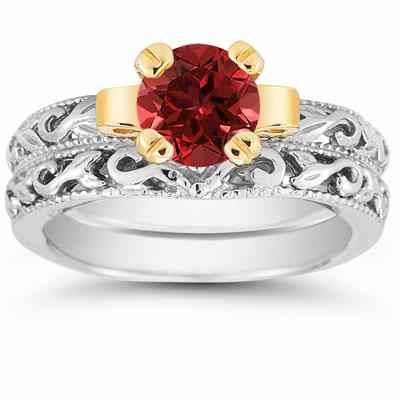 1 Carat Art Deco Ruby Bridal Ring Set -  - EGR3900RBSET
