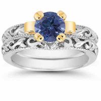 1 Carat Art Deco Sapphire Bridal Ring Set