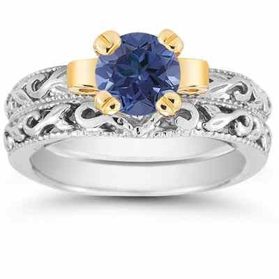 1 Carat Art Deco Sapphire Bridal Ring Set -  - EGR3900SPSET