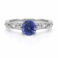 1 Carat Art Deco Sapphire Engagement Ring, 14K White Gold