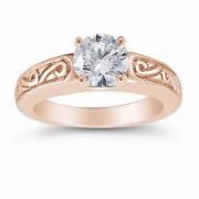 1 Carat Art Deco Swirl Engagement Ring, 14K Rose Gold