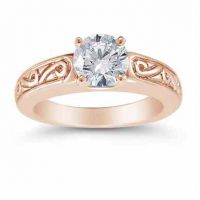 1 Carat Art Deco Swirl Engagement Ring, 14K Rose Gold