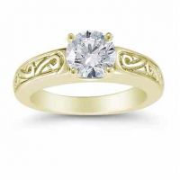 1 Carat Art Deco Swirl Engagement Ring, 14K Yellow Gold