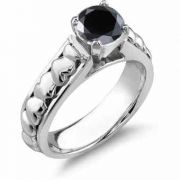 1 Carat Black Diamond Heart Ring, 14K White Gold