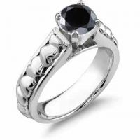 1 Carat Black Diamond Heart Ring, 14K White Gold