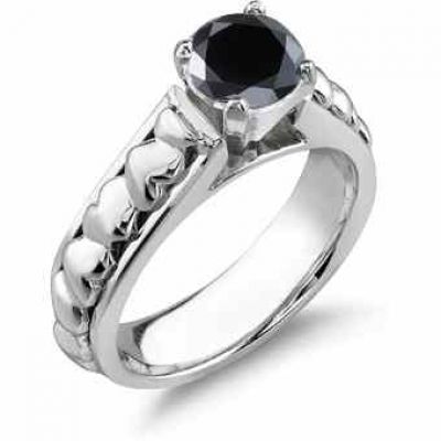 1 Carat Black Diamond Heart Ring, 14K White Gold -  - BDRG-16