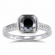 1 Carat Black Diamond Ring with White Diamond Side Stones