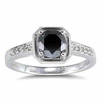 1 Carat Black Diamond Ring with White Diamond Side Stones