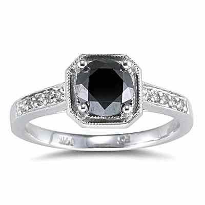 1 Carat Black Diamond Ring with White Diamond Side Stones -  - RGF7776BD