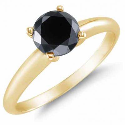 1 Carat Black Diamond Solitaire Ring, 14K Yellow Gold -  - BDRG-3Y