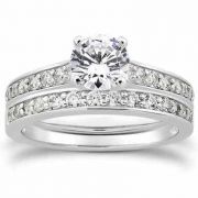 1 Carat Classic Diamond Engagement Ring Set 14K White Gold