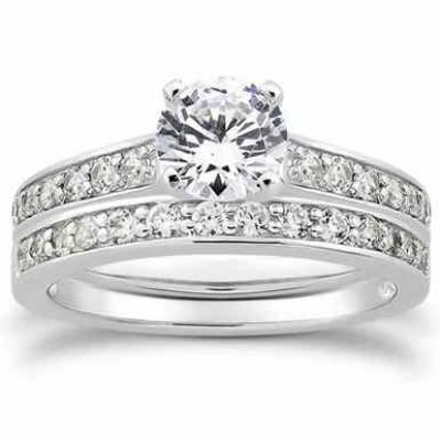 0.84 Carat Classic Diamond Engagement Ring Set 14K White Gold -  - US-ENS3002W-33SET