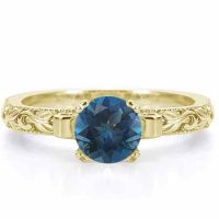 1 Carat Deep London Blue Topaz Art Deco Ring, 14K Yellow Gold