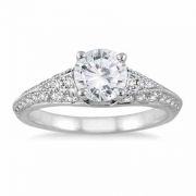 1 Carat Diamond Embroidered Engagement Ring in 14K White Gold