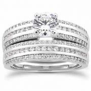 1 Carat Diamond Modern Wedding Engagement Ring Set