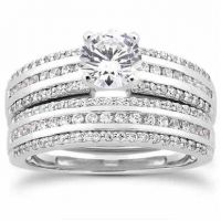 1.74 Carat Diamond Modern Wedding Engagement Ring Set