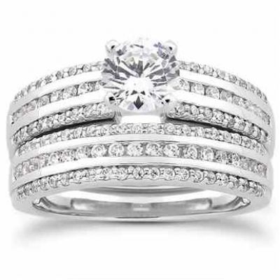 1 Carat Diamond Modern Wedding Engagement Ring Set -  - US-ENS3019W-33SET