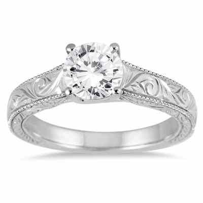 1 Carat Diamond Paisley Engraved Ring, 14K White Gold -  - RGF50953