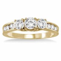 1 Carat Diamond Three Stone Ring in 10K Yellow Gold