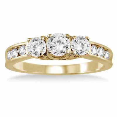 1 Carat Diamond Three Stone Ring in 10K Yellow Gold -  - RGF50658