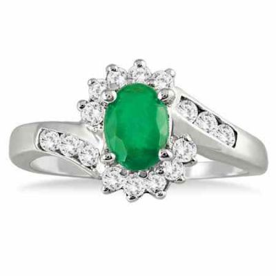 1 Carat Emerald and Diamond Flower Ring -  - PRR3222EM