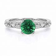 1 Carat Art Deco Emerald Engagement Ring, 14K White Gold