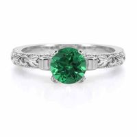 1 Carat Emerald Art Deco Engagement Ring, Sterling Silver