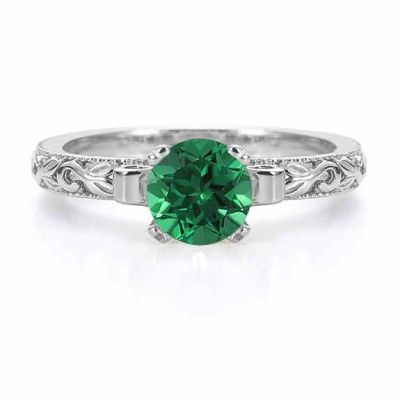 1 Carat Emerald Art Deco Engagement Ring, Sterling Silver -  - EGR3900EMSS