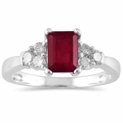 1 Carat Emerald-Cut Ruby Diamond Ring in 14K White Gold -  - PRR3637RB